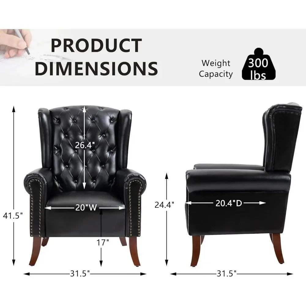 Modern PU Leather Accent Chair, Living Room Single Sofa Chair, Upholstered Arm Chair with Tufted Button Wingback , Silla