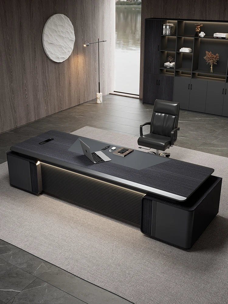 Boss Desk – High-End Manager’s Office Table, Simple Light Luxury Design, President & Supervisor Desk with Chair Combo