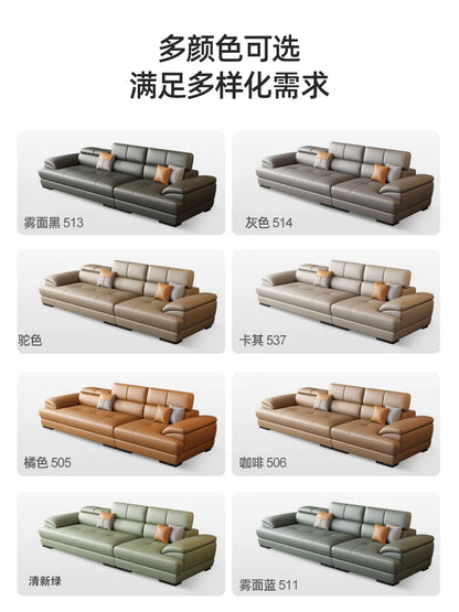 Nordic leather sofa with cowhide top layer, simple modern size, living room, Italian minimalist cream style leather sofa