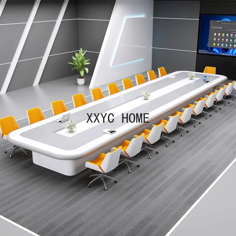 White Paint Conference Table Long Table High Sense Large Office Technology Style Conference Table