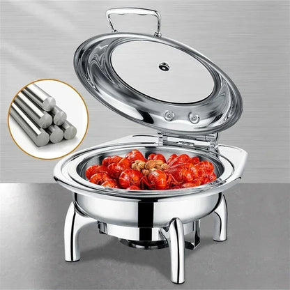 Luxury Commercial Buffet Food Warmer – Stainless Steel Hydraulic Chafing Dish for Hotels, Hotpot, and Royal Catering.