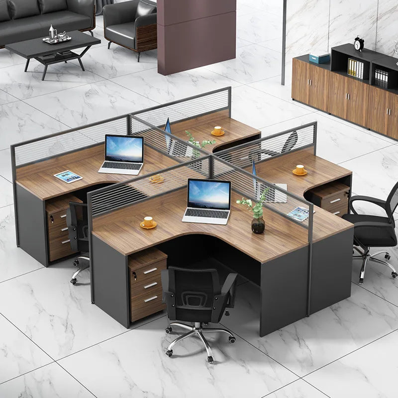 Modern minimalist staff screen, office desk, workstation, table and chair combination, four person partition table card slot
