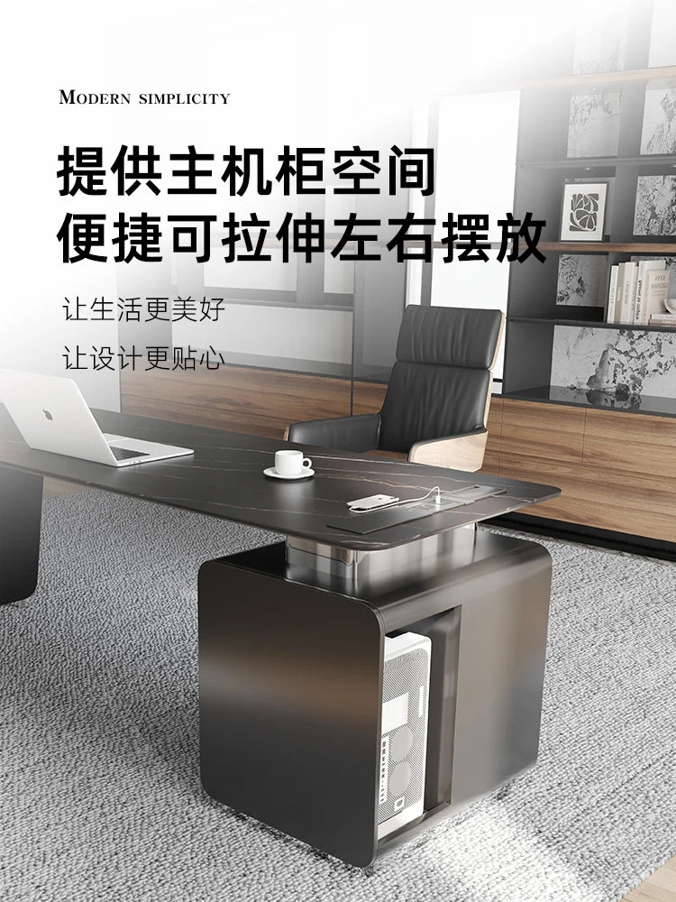 Italian minimalist rock slab living room, long desk, study room, high-end desktop computer desk, work desk, home office desk
