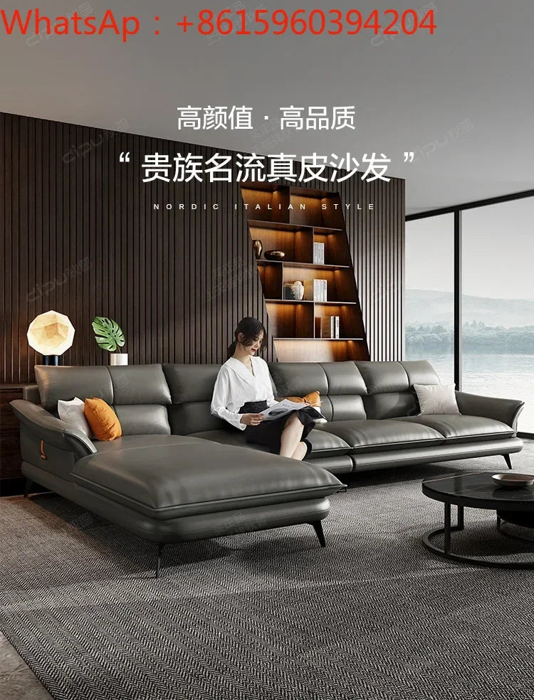 Leather sofa Italian extremely simple head layer cowhide simple modern living room Nordic leather sofa furniture