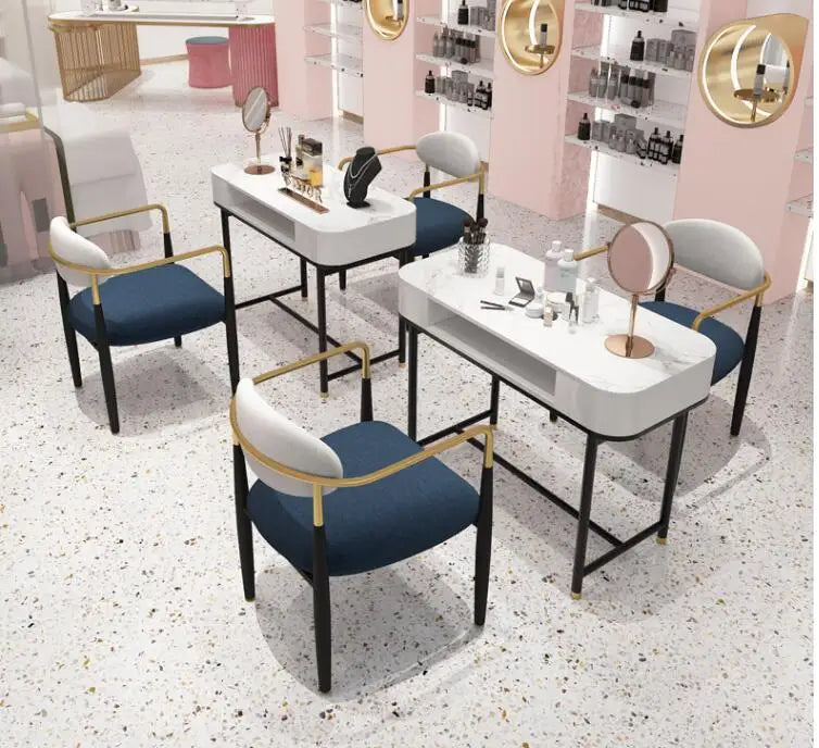 Manicure Table and Chair set modern Internet celebrity single and double person Manicure table Marble with socket vacuum cleaner