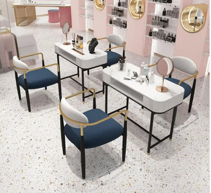 Manicure Table and Chair set modern Internet celebrity single and double person Manicure table Marble with socket vacuum cleaner