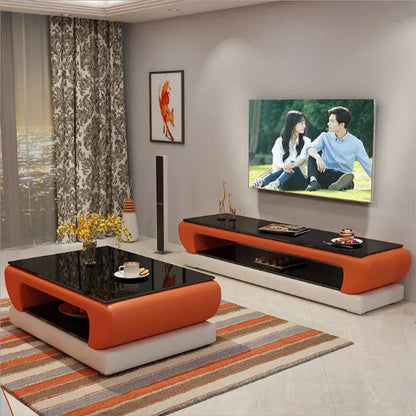 Tv Stand Floor Natural Glass Top Leather TV Stand Modern Living Room Led Monitor Stand Mueble Cabinet Mesa Home Furniture