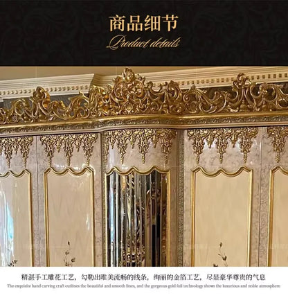 European Style Solid Wood Wardrobe – Hand-Carved, French Luxury, Multi-Door Customizable