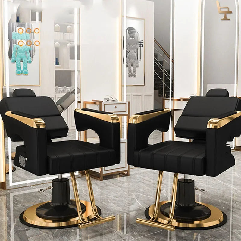 Aesthetic Barbers Armchair – Black & Gold Rotating Professional Hairdressing Chair, Stylist Pedicure Salon Furniture