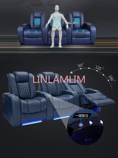 Dual Motors electric recliner massage chair theater living room Sofa functional genuine leather couch Cinema Double Power Seats
