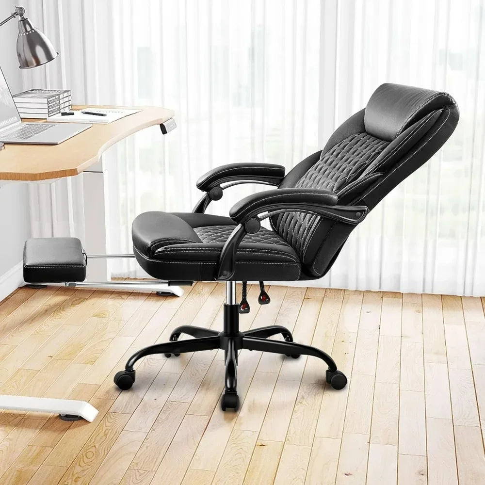 Office Chair,Black tall executive office chair with foot pedals, ergonomic design, and lumbar support,Office Chair