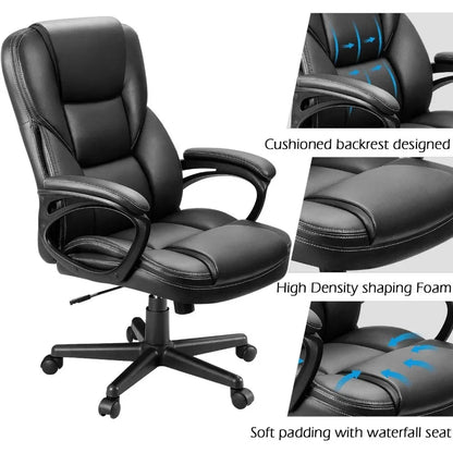 Office Executive Chair High Back Adjustable Managerial Home Desk Chair, Swivel Computer PU Leather Chair with Lumbar Supp