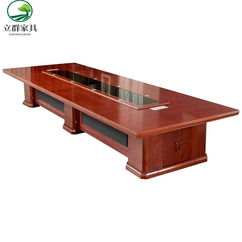 Large conference table long table New Chinese high-end fashion office multi-person conference table and chair combination