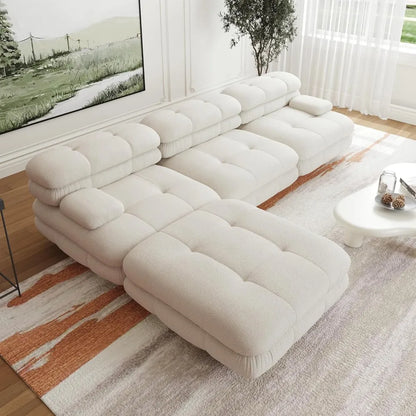 Modular sectional sofa, 146&quot; L-shaped sofa with ottoman, velvet 3-seater double cushioned sectional sofa, minimalist sofa