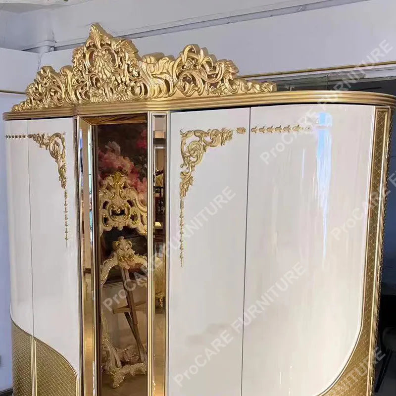 Italian French Solid Wood Wardrobe – Carved, European Luxury, Princess Style