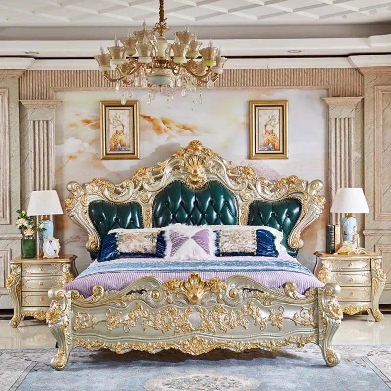 Wood Marriage Bed Luxury Aesthetic European Modern Bedroom Bed Queen Size Lounge Lit Princesse Enfant Fille Home Furniture