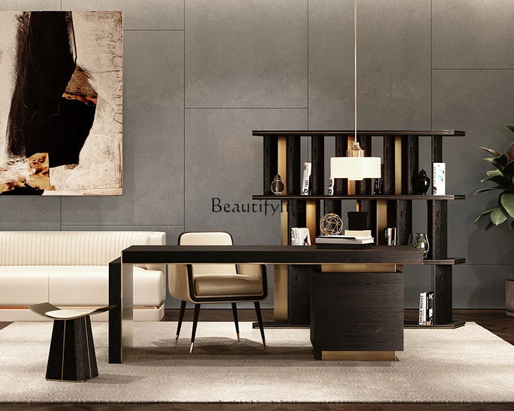 Italian Minimalist Minimalist Post-Modern Study Smoked Wood Light Luxury Desk