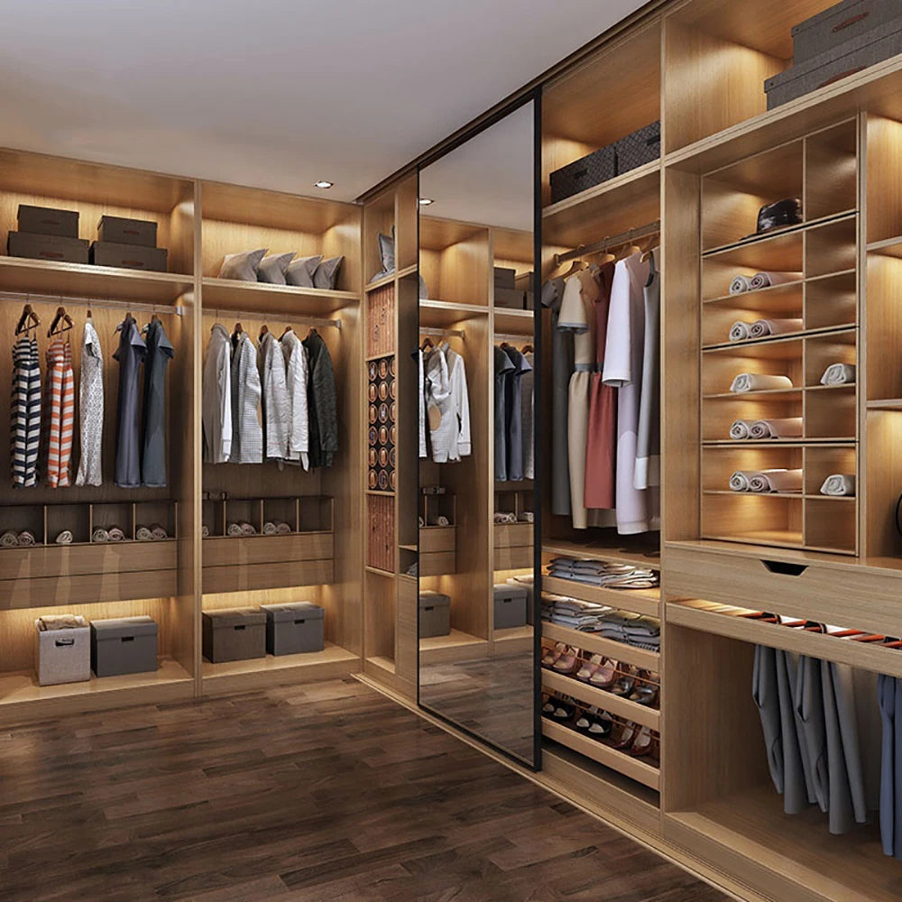 Modern Customized Wardrobe Closet Glass Door Wooden Bedroom Furniture