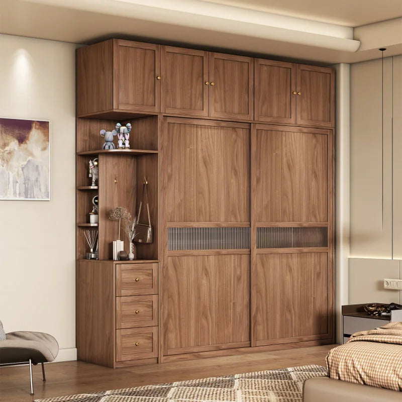 Wood Traditional Wardrobe – Modern Storage with Hanging, Drawers, and Sliding Doors