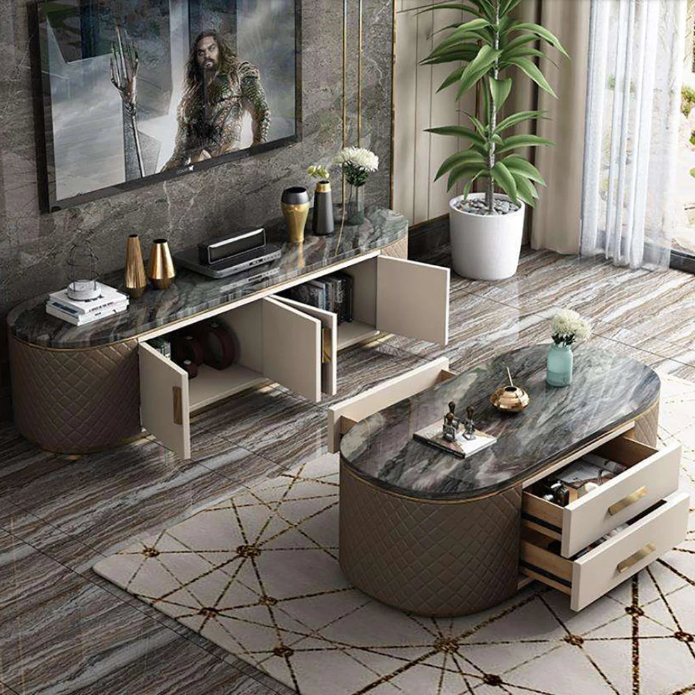 Modern Gold Frame Marble Coffee Tables And Tv Stand Set Furniture