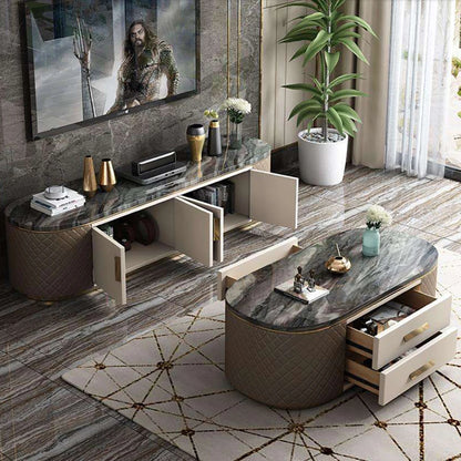 Modern Gold Frame Marble Coffee Tables And Tv Stand Set Furniture