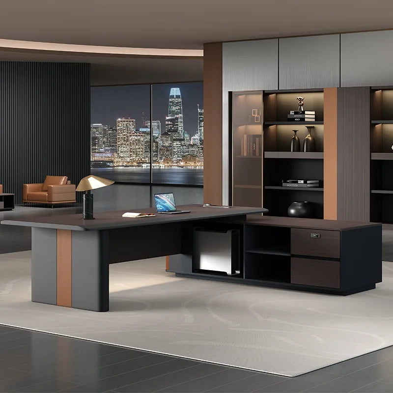 Simple L-shaped computer desk for meetings and executive writing