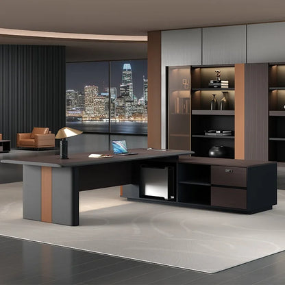 Simple L-shaped computer desk for meetings and executive writing