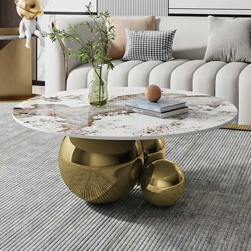 Designer Round Coffee Table – Gold and Black Stainless Steel Base