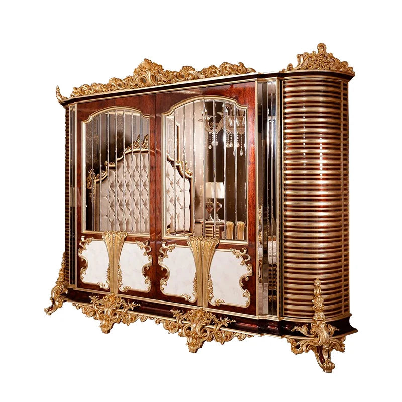 European Italian Villa Wardrobe – Luxury Solid Wood Carved, Six Doors, Custom Bedroom Furniture