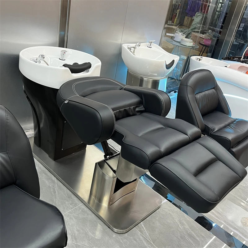 Black Salon Shampoo Chair – Professional Hairdressing Sink, Spa Hairwash Bed for Stylists, Women’s Lit Lavage De Cheveux Spa Furniture