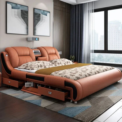 Royal Queen European Double Bed Wood High End King Size Bedroom Double Bed Kids Girl Cabeceira De Cama Box Casal Home Furniture