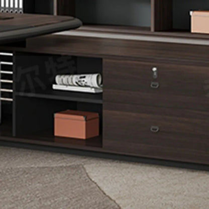 Minimalist executive office desk with shelves extender