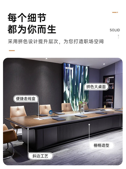 High-End Conference Table &amp; Chair Set – Long, Light Luxury, Business Office Furniture