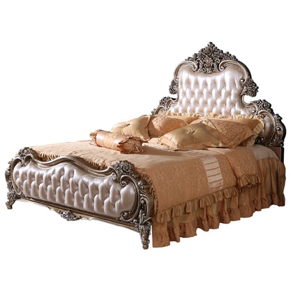 French Baroque leather double bed 1.8M luxury European solid wood master bedroom king bed neoclassical wedding bed