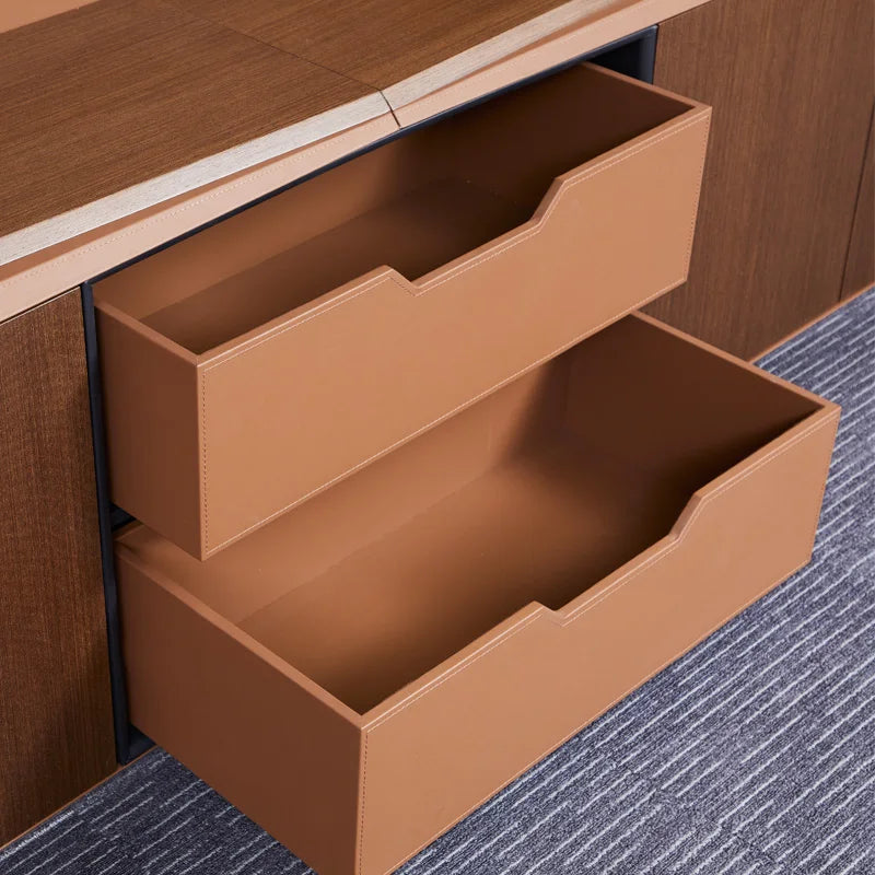 In Stock Popular High End &quot;Bussiness&quot; Computer Table Wooden Leather Modern Ceo Office Desk 3198*2460*750mm