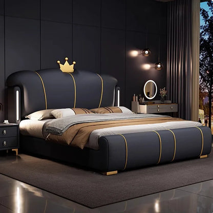 Pretty Luxury Double Bed Frame Elegant Italian Modern Leather Bed King Size Villa Cama Matrimonial Bedroom Set Furniture