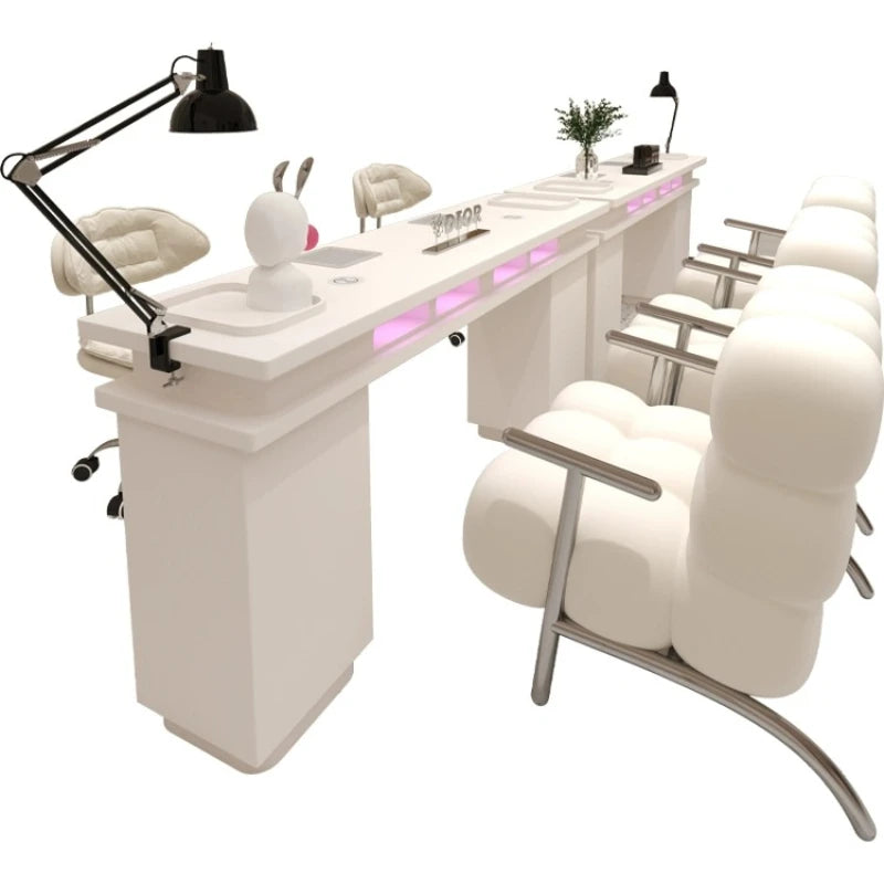 Light Luxury New Manicure nail table set with built-in high power vacuum cleaner and nail lamp for wireless charging