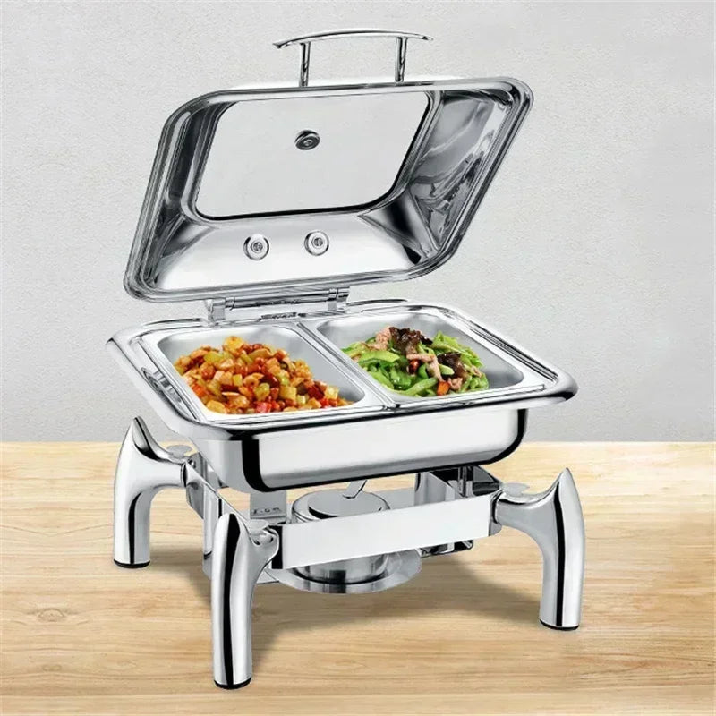 Luxury Commercial Buffet Food Warmer – Stainless Steel Hydraulic Chafing Dish for Hotels, Hotpot, and Royal Catering.