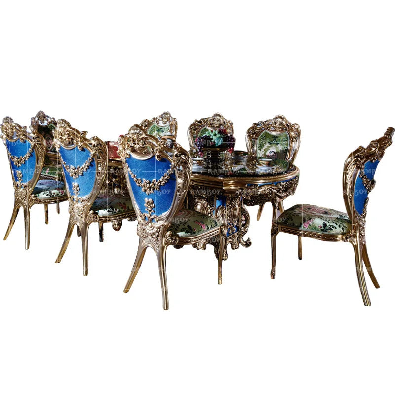 Luxury European Heavy Industry Dining Set – Carved Solid Wood Table and Chairs