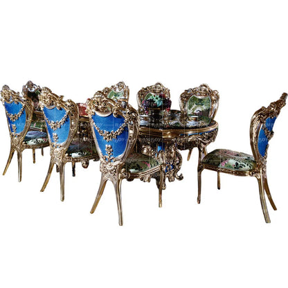 Luxury European Heavy Industry Dining Set – Carved Solid Wood Table and Chairs