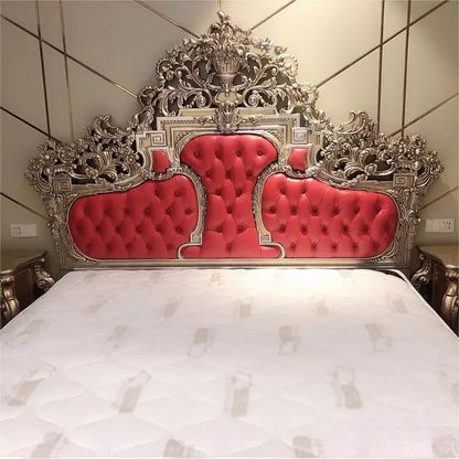 Palace French Baroque style leather double bed European style solid wood wedding bed neoclassical master bedroom king bed