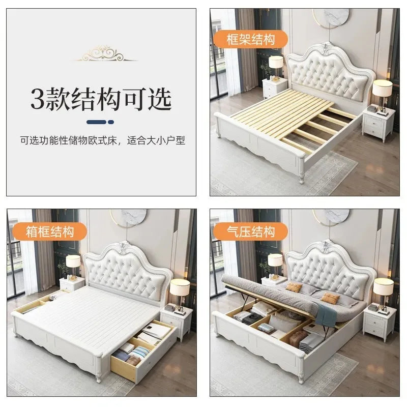 TuyaEuropean-style Double Bed Master Bedroom Solid Wood Bed Modern Simple Wedding Bed High Box Princess Bed