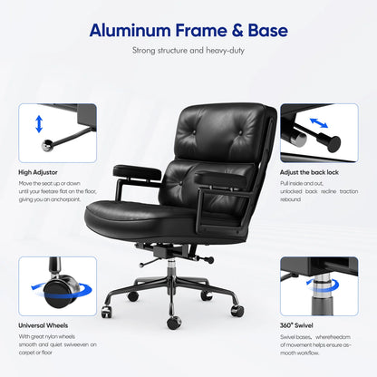 Black Genuine Leather Office Chair