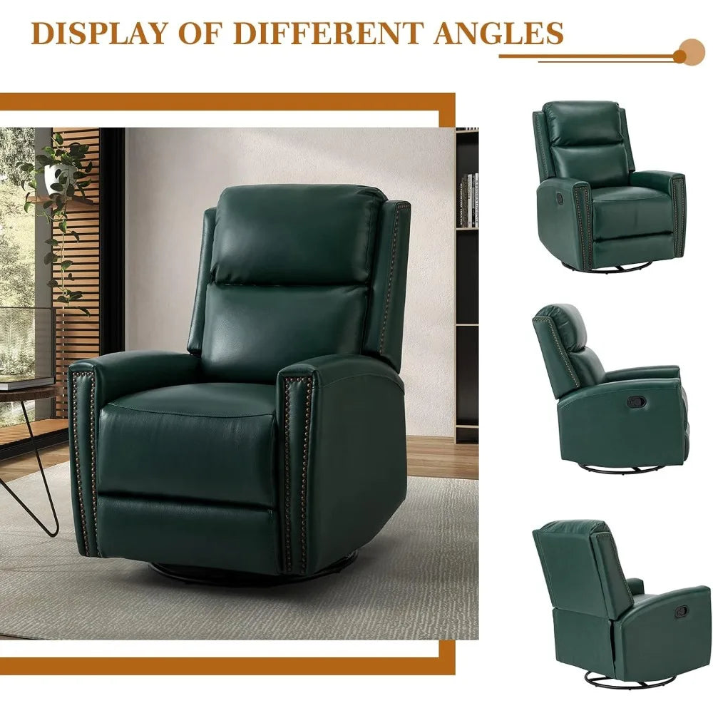 Modern home theater lounge leather swivel arm lounge chair, manual glider lounge chair with adjustable backrest and footstool