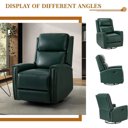 Modern home theater lounge leather swivel arm lounge chair, manual glider lounge chair with adjustable backrest and footstool