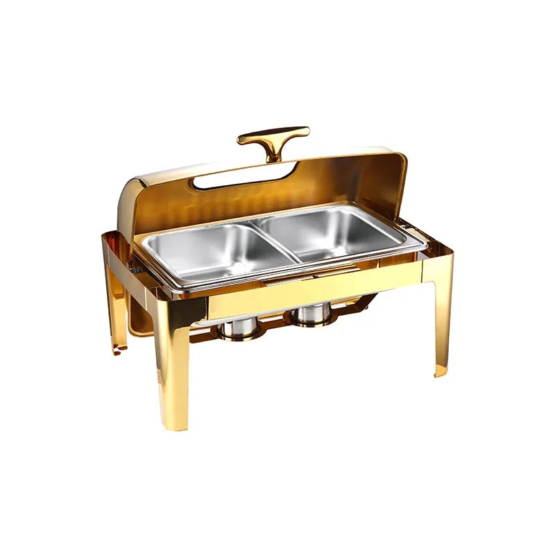 Luxury Stainless Steel Chafing Dishes – Gold Buffet Catering Food Warmer Set.