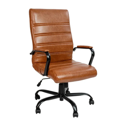Flash Furniture High Back Black Leather Soft Executive Swivel Office Chair With Gold Frame Arms