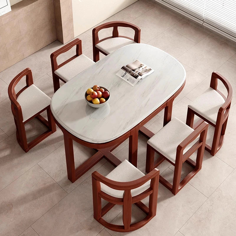 Wooden Modern Dining Room Set – Large Kitchen Console Table with 6 Chairs