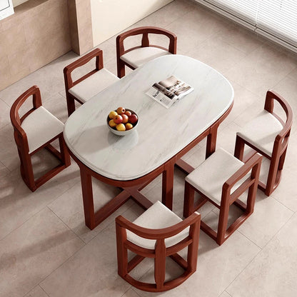 Wooden Modern Dining Room Set – Large Kitchen Console Table with 6 Chairs