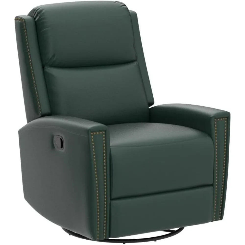 Modern home theater lounge leather swivel arm lounge chair, manual glider lounge chair with adjustable backrest and footstool